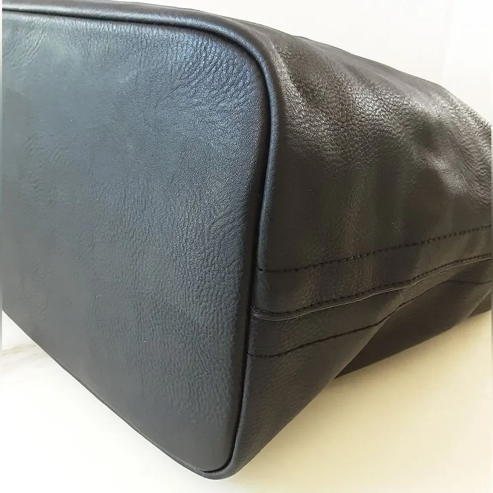 Minimalist Black Pebble Faux Leather Hobo Shoulder Tote